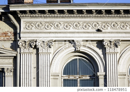 Ornate Decorations on a Historic Building in Lviv Showcasing Intricate Architectural Details 118478951
