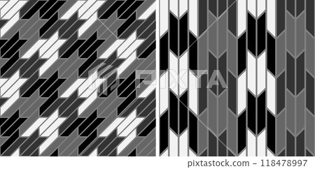 Black white seamless a large checked pattern with notched corners suggestive of a canine tooth. Black white seamless a large checked pattern with notched corners suggestive of a canine tooth. 118478997