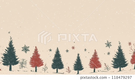 Winter forest landscape featuring snow-covered trees and delicate snowflakes in a serene setting Winter forest landscape featuring snow-covered trees and delicate snowflakes in a serene setting 118479297
