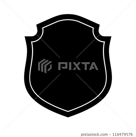 Black silhouette Shield frame Logo. Vector template Sign of Protection, Guard and Security. Insurance or Immunity Empty icon design isolated on white background. Symbol for your web site design, app Black silhouette Shield frame Logo. Vector template Sign of Protection, Guard and Security. Insurance or Immunity Empty icon design isolated on white background. Symbol for your web site design, app 118479576