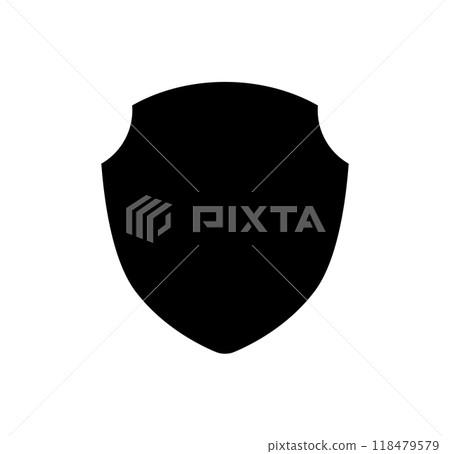 Black silhouette Shield frame Logo. Vector template Sign of Protection, Guard and Security. Insurance or Immunity Empty icon design isolated on white background. Symbol for your web site design, app 118479579