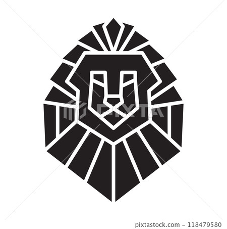 Lion head shield logo silhouette design. Crest vector icon. Luxury brand element for business project. Concept stability and protect your investments isolated on white background 118479580
