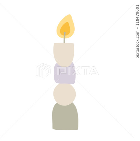 hand drawn candle. Colored Vector flat illustration isolated on background. decorative element for greeting card, web, christmas, wedding, birthday, valentine day 118479601