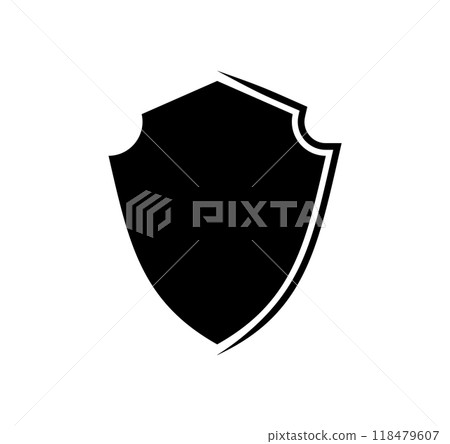 Black silhouette Shield frame Logo. Vector template Sign of Protection, Guard and Security. Insurance or Immunity Empty icon design isolated on white background. Symbol for your web site design, app Black silhouette Shield frame Logo. Vector template Sign of Protection, Guard and Security. Insurance or Immunity Empty icon design isolated on white background. Symbol for your web site design, app 118479607