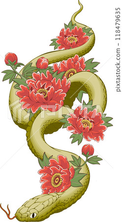 2025 New Year's card material "Flowers and snakes" 2025 New Year's card material "Flowers and snakes" 118479635