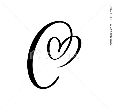Vector Vintage heart letter monogram logo C. Love Calligraphy element Valentine flourish. Hand drawn sign for page decoration design illustration, wedding card, invitation 118479658