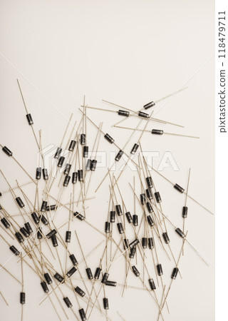 A scattering of radio elements on a white background. Diodes. 118479711