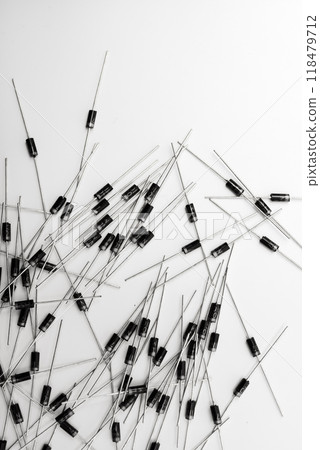 A scattering of radio elements on a white background. Diodes. 118479712
