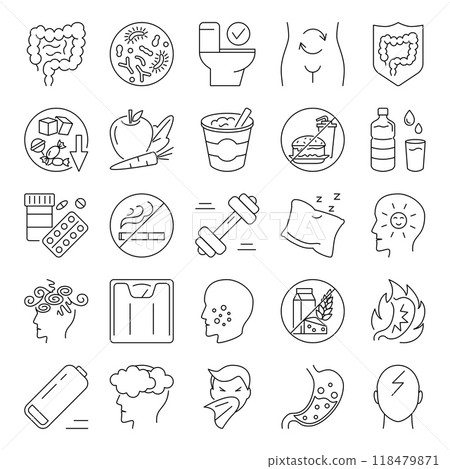 Gut health line icon set 118479871