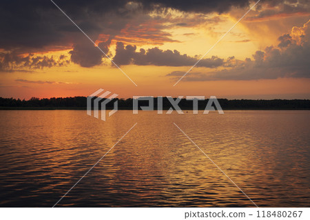 Golden sunset on Lake Ros. Pisz. Masuria. Golden sunset on Lake Ros. Pisz. Masuria. 118480267