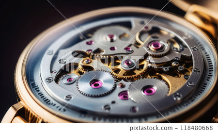 Detail of mechanical watch mechanism close-up. 118480668