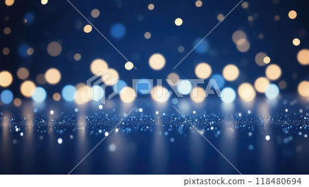 Beautiful luxury gold bokeh on defocused emerald navy blue background. 118480694