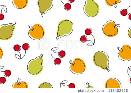 Fruit pattern. Seamless pattern with cherries, apples, pears. Colorful pattern. Vector Fruit pattern. Seamless pattern with cherries, apples, pears. Colorful pattern. Vector 118482358