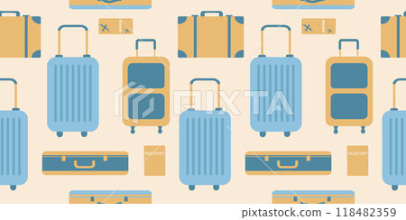 Seamless pattern with suitcases for travel. World Tourism Day banner design. Travel concept. Vector illustration 118482359