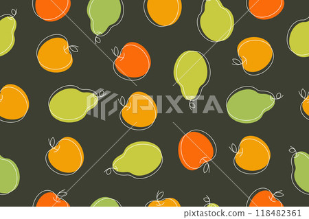 Seamless pattern with fruits. Vector illustration with apples and pears. Vector 118482361