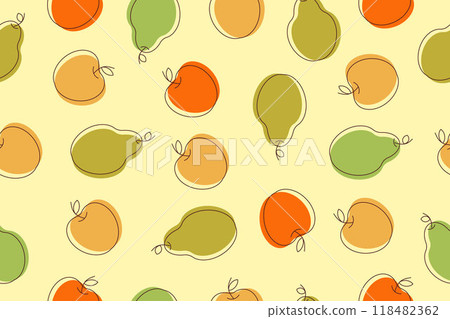 Seamless pattern with fruits. Vector illustration with apples and pears. Vector 118482362