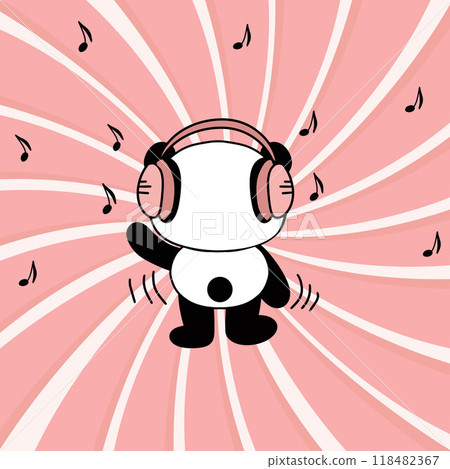 Cute panda listening to music on headphones. Cute animals, technology activities. Suitable for any creative project. 118482367