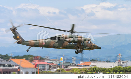 A low-flying Japan Ground Self-Defense Force UH-60J helicopter A low-flying Japan Ground Self-Defense Force UH-60J helicopter 118482604