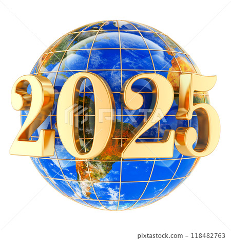 Earth Globe with 2025, 3D rendering Earth Globe with 2025, 3D rendering 118482763