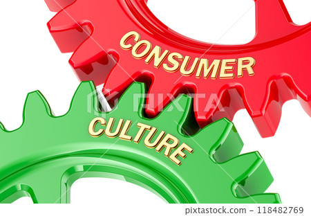Consumer Culture concept with colored gearwheels. 3D rendering Consumer Culture concept with colored gearwheels. 3D rendering 118482769