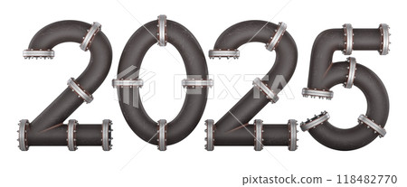 Cast iron pipes 2025, 3D rendering Cast iron pipes 2025, 3D rendering 118482770