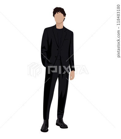 Vector illustration of a man in a classic black suit with black shoes. A formal but stylish look Vector illustration of a man in a classic black suit with black shoes. A formal but stylish look 118483180