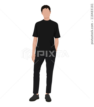 Vector illustration of a woman in a black t-shirt and black pants. Black minimalism 118483181