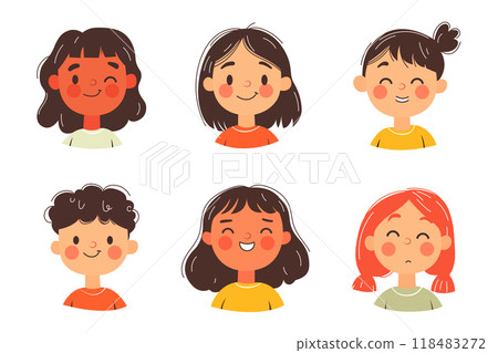 Cartoon children's faces vector set isolated on white 118483272