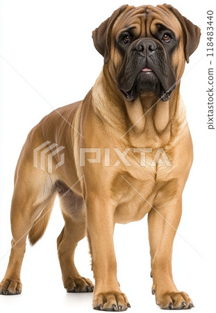 Powerful bullmastiff dog standing on white background 118483440