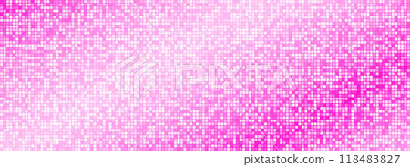 Shining pink disco party pattern background. Iridescent rose sequin mosaic texture. Abstract sparkling halftone wallpaper. Pop up comic glowing glitter backdrop. Retro vector design template 118483827