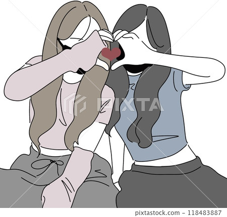 兩位戴著黑色面具的年輕女性一起擺姿勢的插圖 118483887