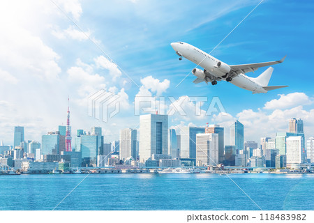 東京城市景觀與飛機旅行形象 118483982