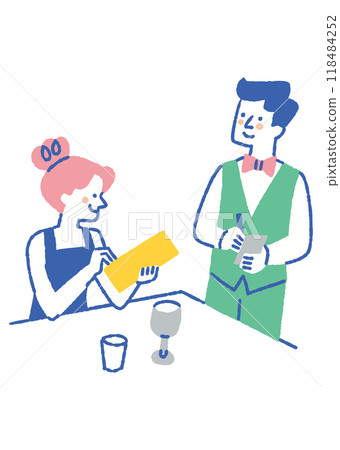 Woman ordering food at a restaurant_color 118484252
