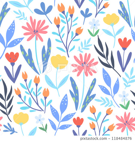 Minimalistic modern abstract floral seamless pattern in pastel colors.  118484876