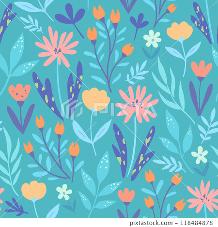Minimalistic modern abstract floral seamless pattern in pastel colors. Minimalistic modern abstract floral seamless pattern in pastel colors. 118484878