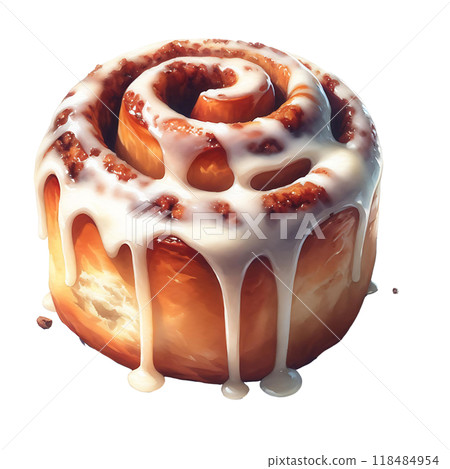 Sweet and tasty Cinnabon pastry with white vanilla cream, isolated on white background 118484954