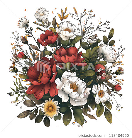 A Beautiful Floral Arrangement Showcasing Stunning Red Flowers Alongside Elegant White Blooms 118484960