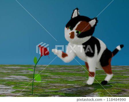 A soothing landscape: A kitten looking at roses A soothing landscape: A kitten looking at roses 118484990