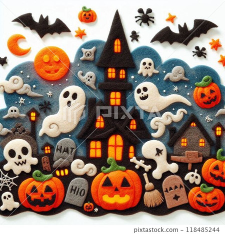 萬聖節毛氈風格插畫 118485244