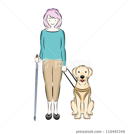 Guide dog | Illustration of a Labrador guide dog helping a blind person walk Guide dog | Illustration of a Labrador guide dog helping a blind person walk 118485348