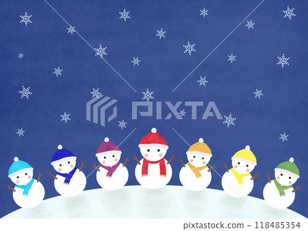 色彩繽紛的雪人和雪花背景圖 色彩繽紛的雪人和雪花背景圖 118485354