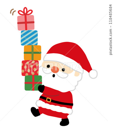 可愛的聖誕老人攜帶大量禮物的插圖 118485684