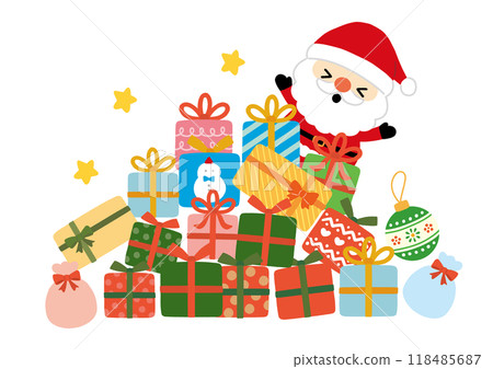 Illustration of Santa Claus and lots of presents 118485687