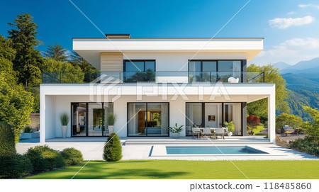 時尚的新建獨立式住宅，白牆寬幅 14 AI 生成影像 118485860