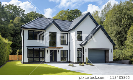 Stylish new detached house with white walls Wide 19 AI-generated image 118485865