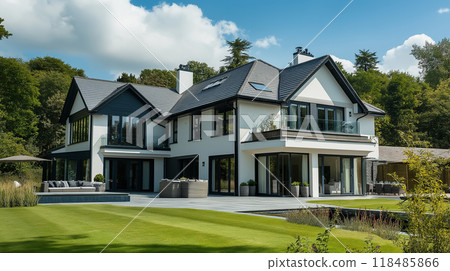 Stylish new detached house with white walls Wide 20 AI-generated image 118485866
