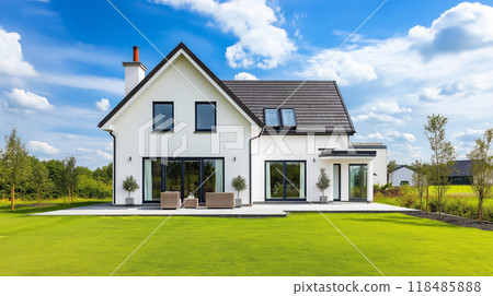 Stylish new detached house with white walls Wide 30 AI-generated image 118485888