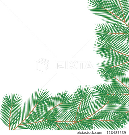 Fuzzy pine branches without decoration Corner frame border. Copy space Cards or Lettering template 118485889