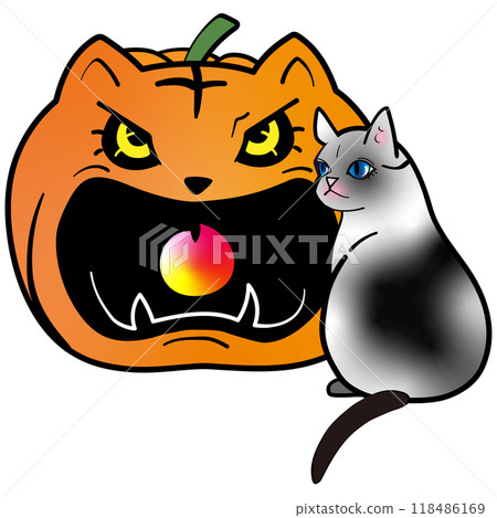 Halloween ghost pumpkin and cat 118486169