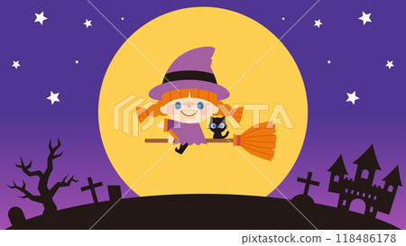 萬聖節服裝的孩子有滿月背景 118486178
